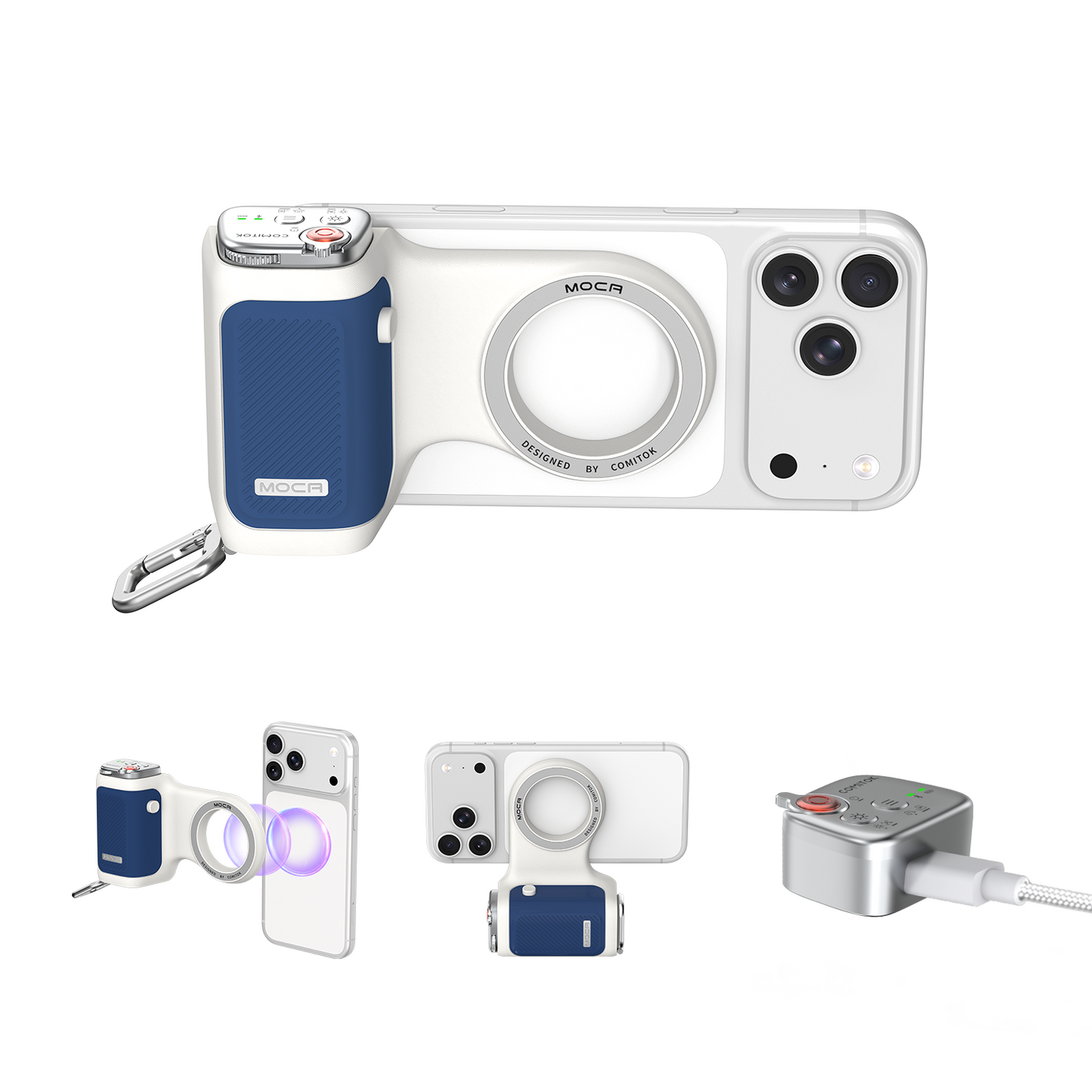 Comitok-Moca Phone Grip Handle for iOS 26+, Control Camera Switching & Focus, Compatible with Magnetic Phones, Portable & Easy Storage