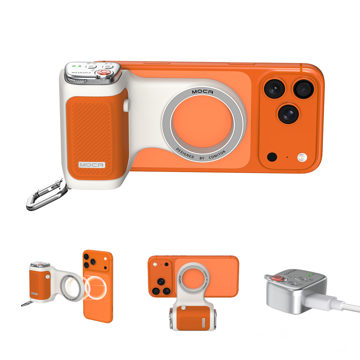 Comitok-Moca Phone Grip Handle for iOS 26+, Control Camera Switching & Focus, Compatible with Magnetic Phones, Portable & Easy Storage