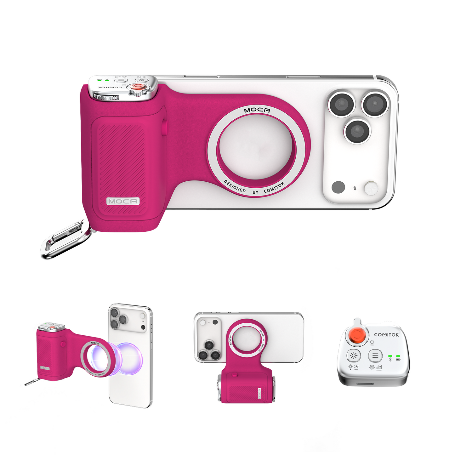 Comitok-Moca Phone Grip Handle for iOS 26+, Control Camera Switching & Focus, Compatible with Magnetic Phones, Portable & Easy Storage