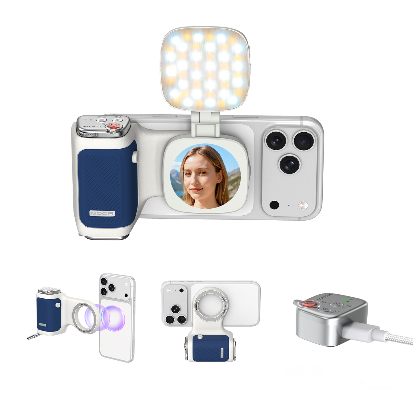 Comitok-Moca Phone Grip Handle for iOS 26+, Control Camera Switching & Focus, Compatible with Magnetic Phones, Portable & Easy Storage