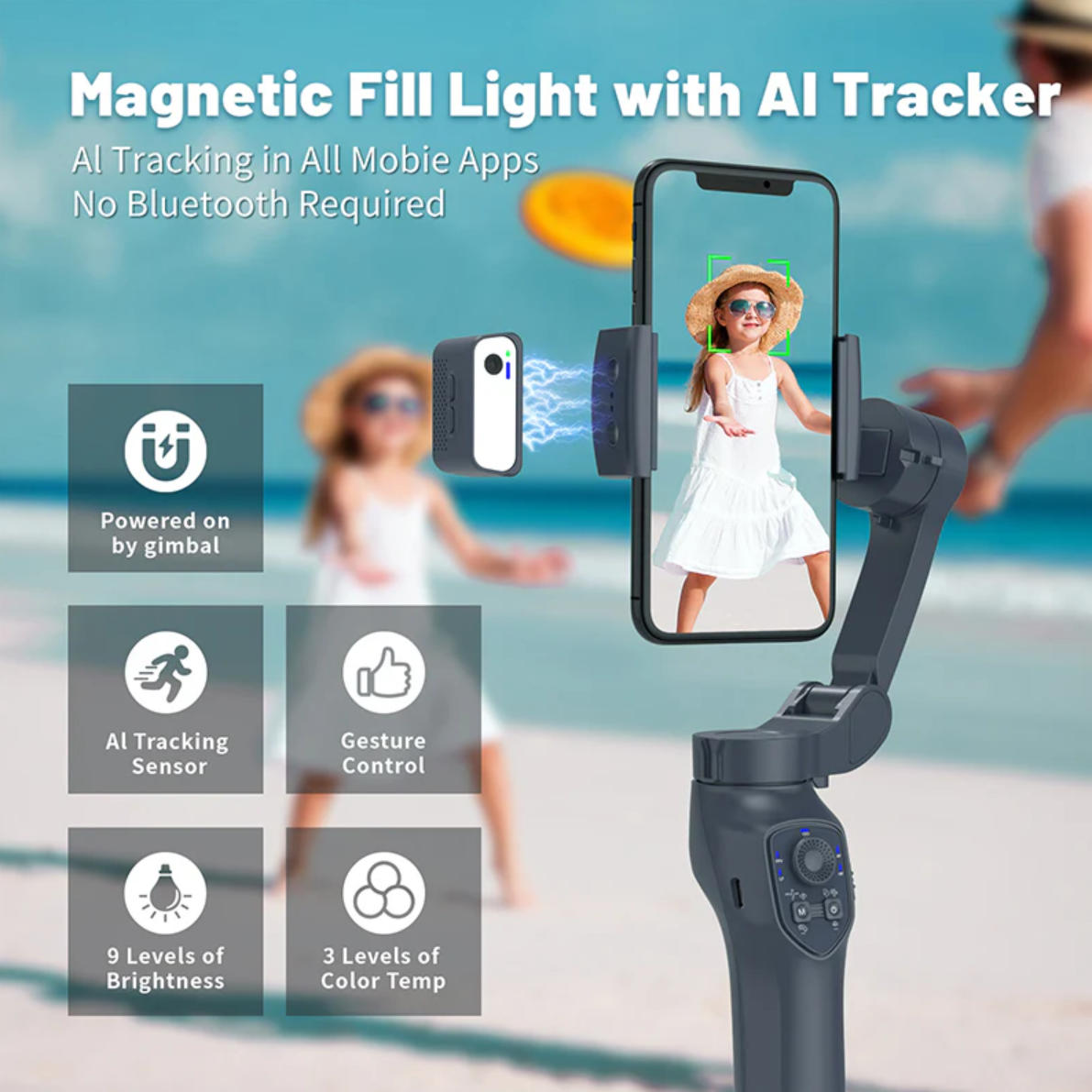 Comitok L7C Pro AI Tracking&RGB LED Light, Gimbal Stabilizer for TikTokers/Youtubers, Handheld Phone Gimbal with Magnetic AI Active Tracking, Foldable Phone Stabilizer for Video Recording, for iPhone& Android, Vlogging