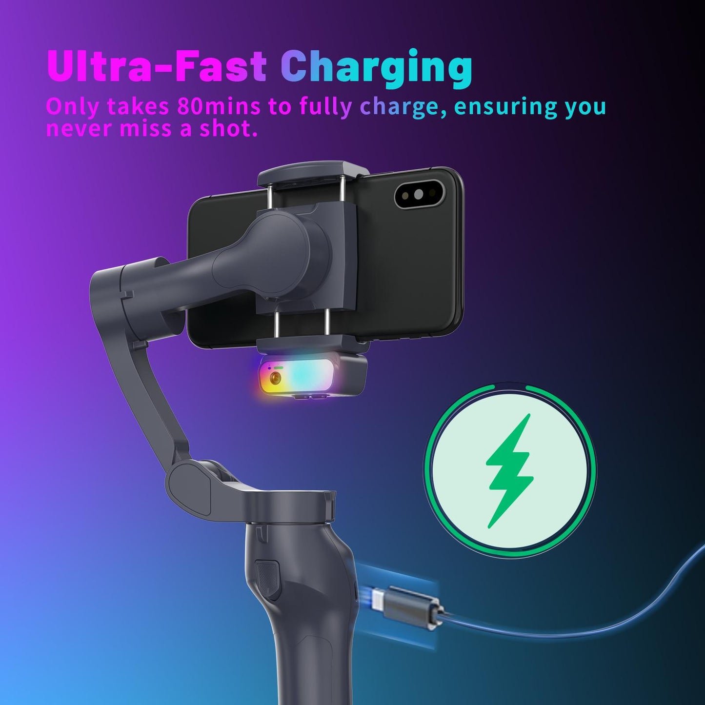 Comitok L7C Pro AI Tracking&RGB LED Light, Gimbal Stabilizer for TikTokers/Youtubers, Handheld Phone Gimbal with Magnetic AI Active Tracking, Foldable Phone Stabilizer for Video Recording, for iPhone& Android, Vlogging