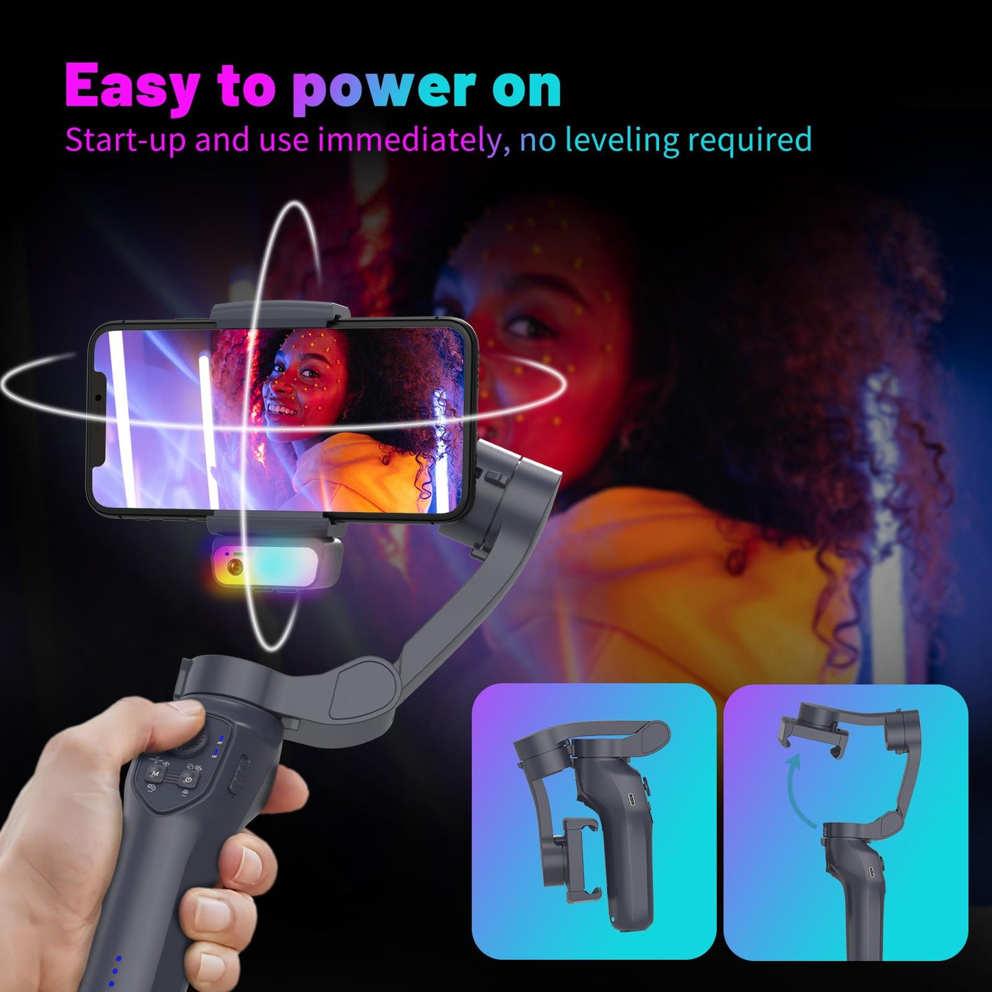 Comitok L7C Pro AI Tracking&RGB LED Light, Gimbal Stabilizer for TikTokers/Youtubers, Handheld Phone Gimbal with Magnetic AI Active Tracking, Foldable Phone Stabilizer for Video Recording, for iPhone& Android, Vlogging